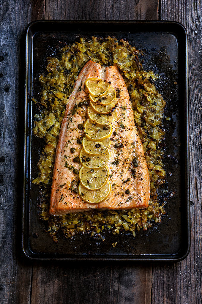 LEEK AND COCONUT BRASIED SALMON HALF SIDE RH